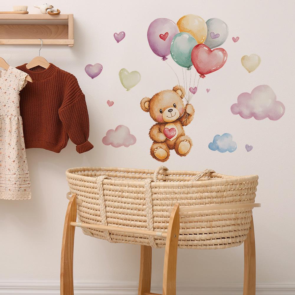 Cartoon Bear Balloon Bedroom Living Room Home Background Wall Beautification Wall Stickers