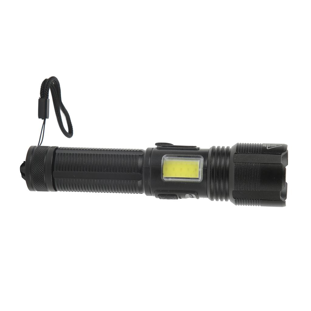 Super Bright Flashlight Zoomable IPX4 Waterproof USB Charging Handheld Flashlight with COB Side Light for Camping Hiking
