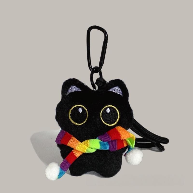 1Pc New Cute Big Eyes Black Cat Squeezing Plush Toy Doll Small Pendant Ins Black Cat Doll Keychain For Boy Girl Birthday Gifts