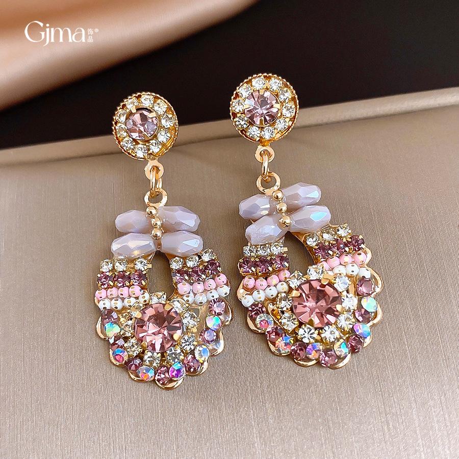 European and American retro diamond-encrusted geometric glass earrings, earrings, exquisite personalized earrings, women