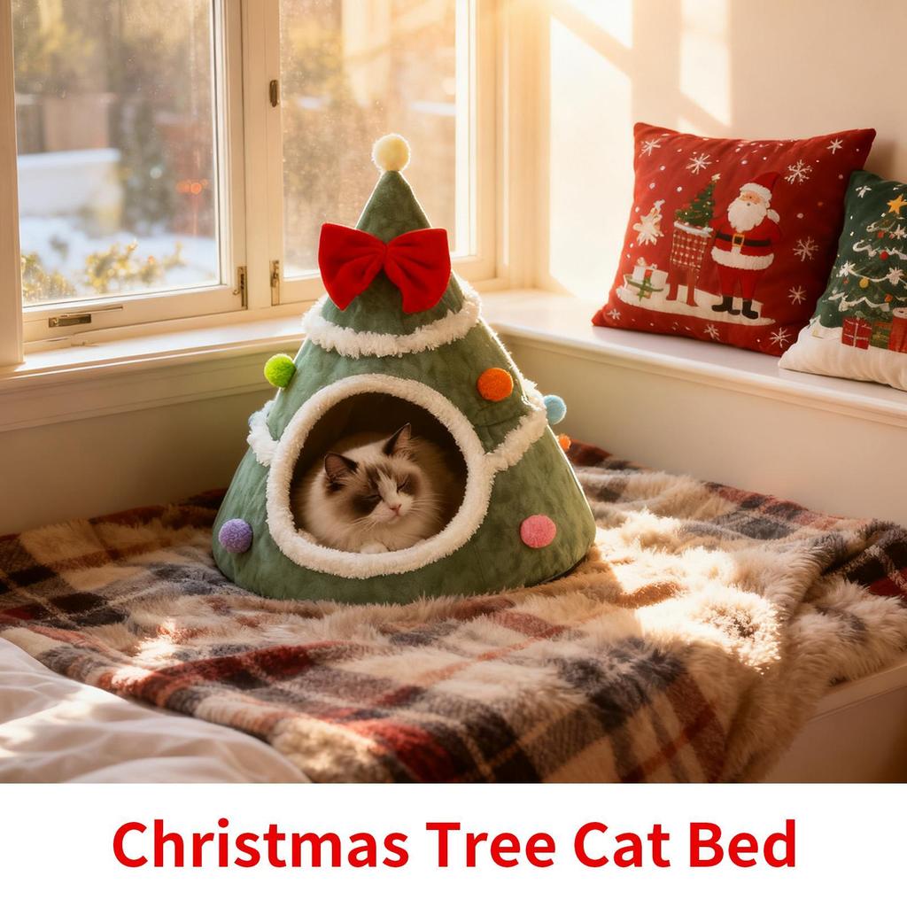 Christmas Indoor Cat House Animals Cold Winter Furniture Christmas Tree Shape Pet Cat House For Small Medium Large Breeds Living