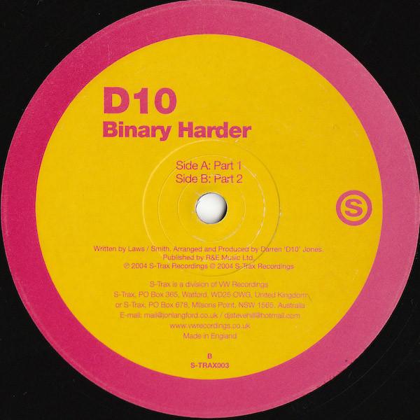 

12inch Record D10 Binary Harder STRAX003 STrax Recordin 2005 UK Dance Electronica Used
