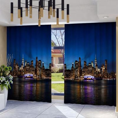 Urban Landscape 3D Digital Printing Polyester Black Silk Full Blackout Curtain Cloth Map