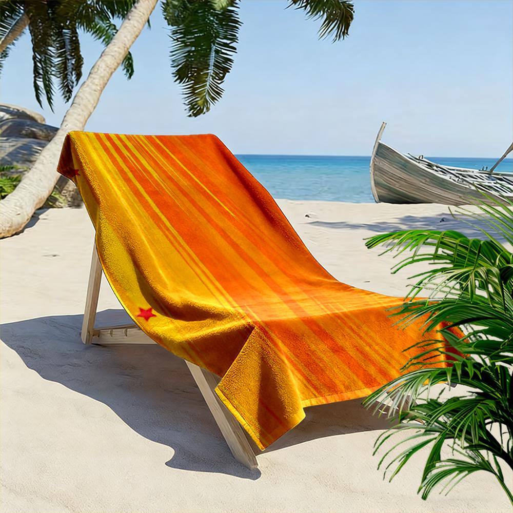 Orange Gradient Stripes with Red Stars Beach Towel Quick-drying for Travel Outdoor Sports Jogging Beach and Swimming