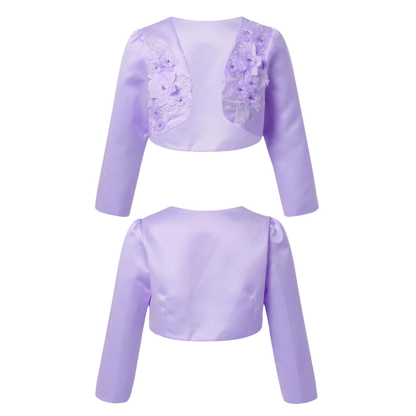 IEFiEL Kids Meisjes Lange Mouw 3D Bloem Applique Bolero Bruiloft Prinses Cover Up Bolero Vest 5-6 Years