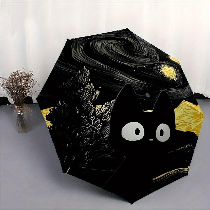1pc Starry Night Cat Automatic Folding Exquisite Umbrella Portable Collapsible Design, 8-Rib Iron Frame, Durable Fabric, All-Season Casual O