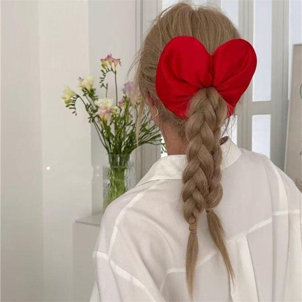 Love Large Satin Hair Scrunchies Heart Shape Ponytail Elastic Rubber Band  Ladies