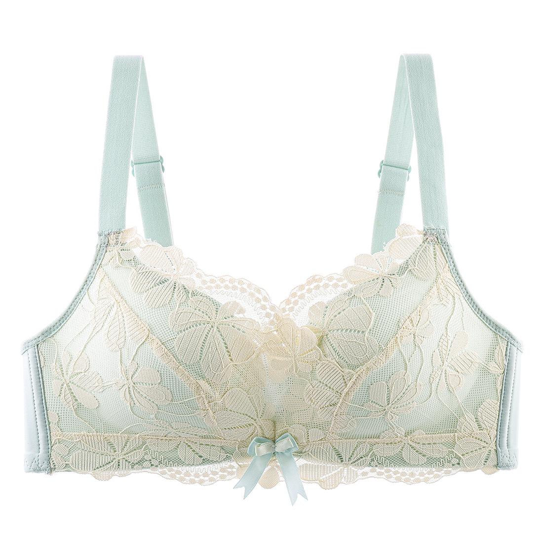 

fashion Small breasts, thin top and thick bottom, gathering, thickened cup, bra, small breasts MM beautiful underwear, lace, sexy bra. 85B зелений