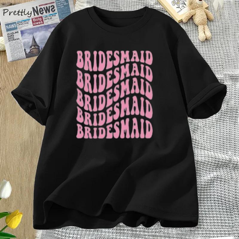 Retro Bridesmaid Tshirt Women Cotton Bridal Party Tshirt Summer Bachelorette Tee Cotton Graphic T Shirts Women Clothing