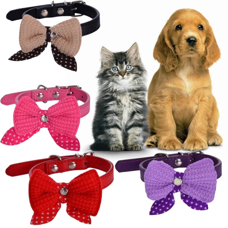 Pu Bowknot Leather Dog Collars Adjustable Puppy Pet Cat Necklace Decoration Neck