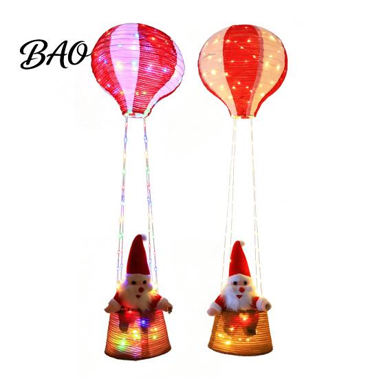 Colorful Party Atmosphere Lights Christmas Santa Claus Hot Air Balloon Lantern, Lighted Outdoor Decoration with Reusable Supplies LED String