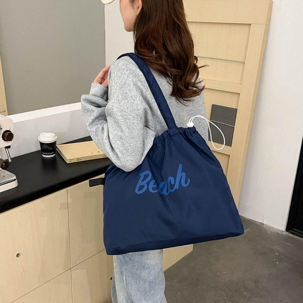 Canvas Drawstring Tote Bag Korean Style Letter Printed Handbag Fashion Nylon Shoulder Bag  Women