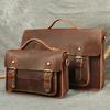 European American Retro Men's Crazy Horse Leather Handbag Top Layer Cowhide High-end Small Square Bag Crossbody Messenger