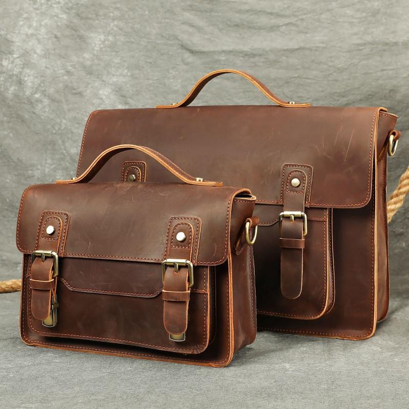 European American Retro Men's Crazy Horse Leather Handbag Top Layer Cowhide High-end Small Square Bag Crossbody Messenger