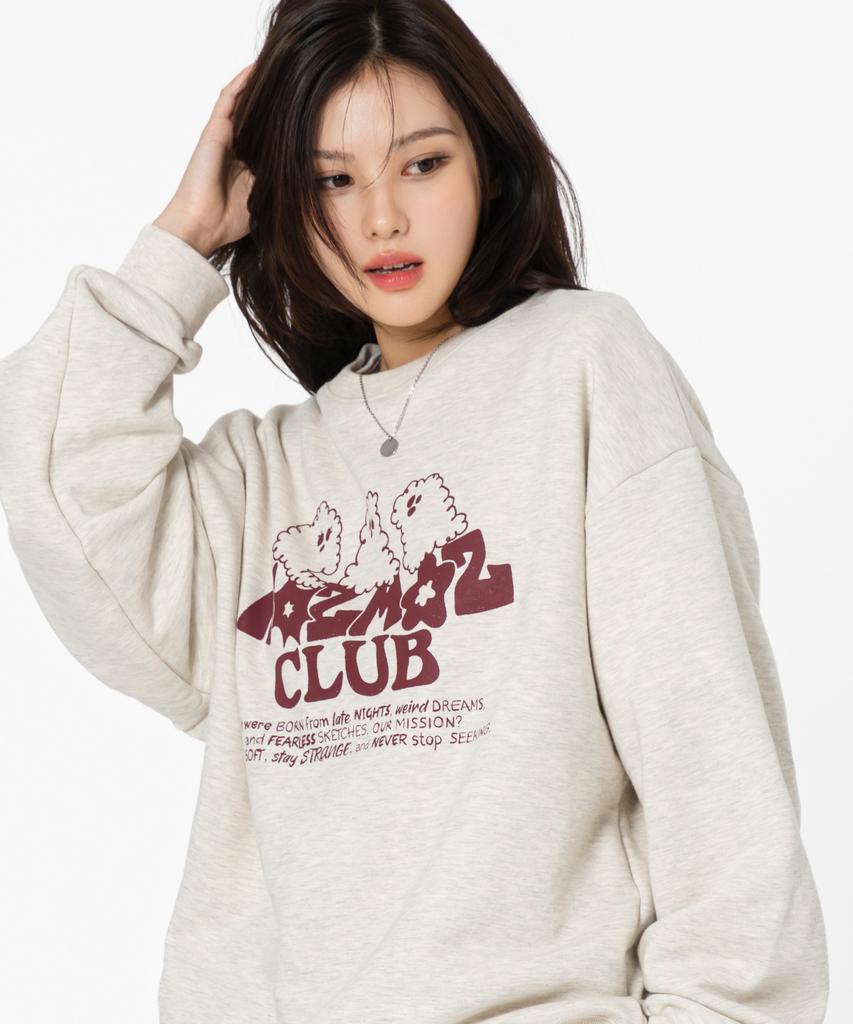 MOZMOZ Ghost Cloud Graphic Oversized Sweatshirt Oatmeal