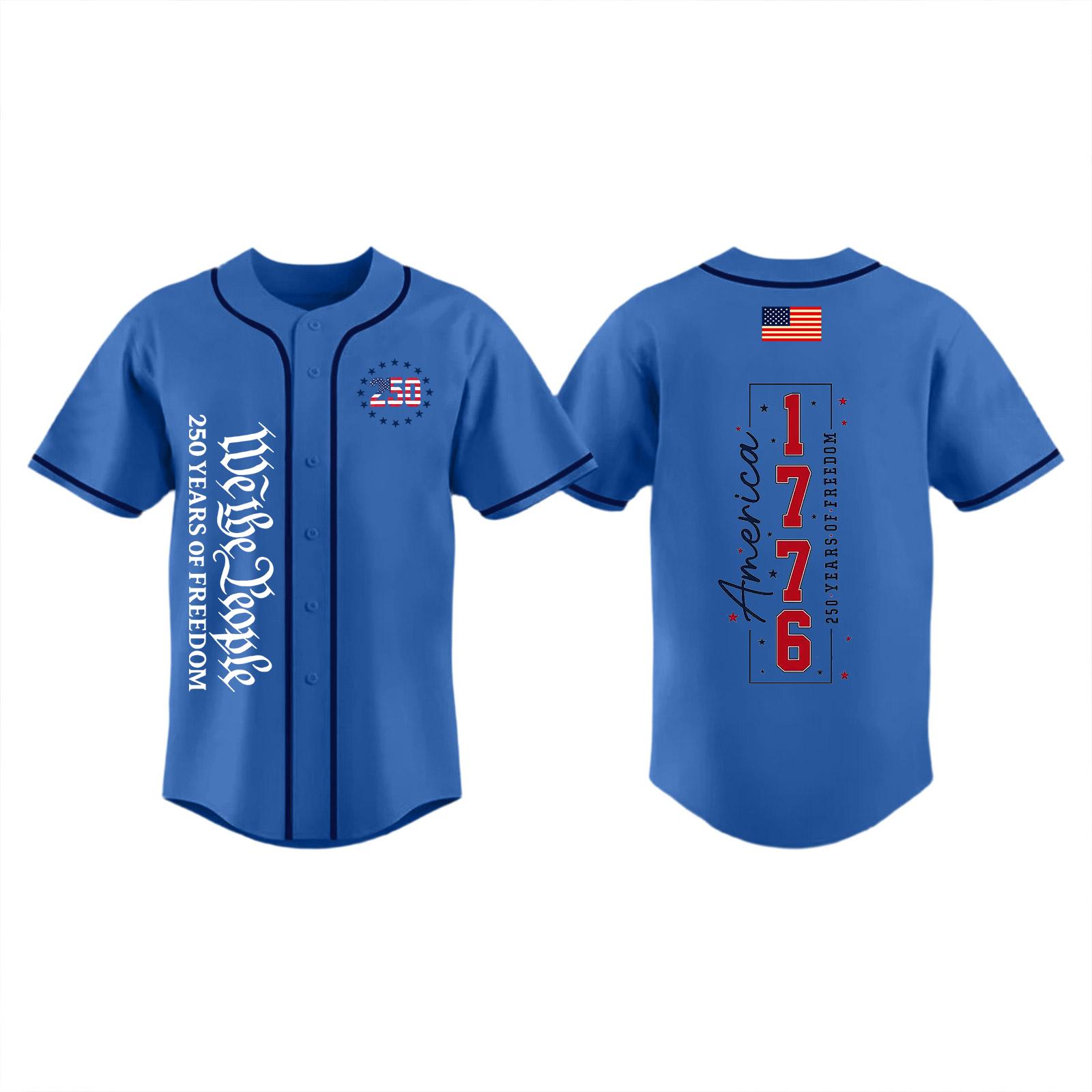 

Unisex Baseball Jersey with Patriotic Print 250 Years Commemoration Short Sleeve Adult Sports Shirt for Independence Day Celebration XL