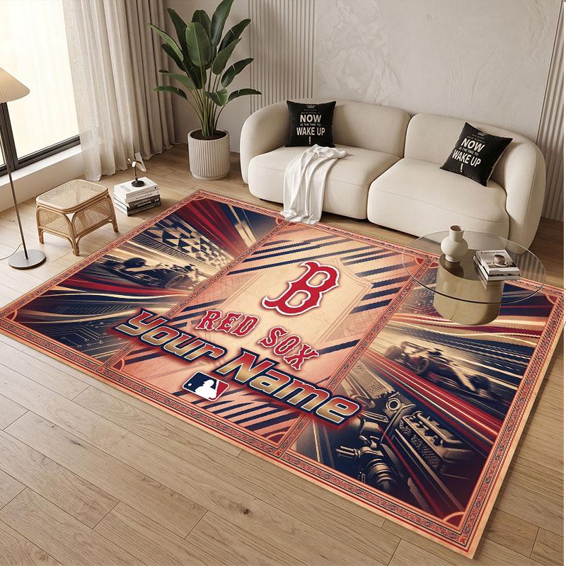 Custom Rug Boston Red Sox Pattern Print Name Text Soft Non‑Slip Floor Carpet for Home Indoor Decoration