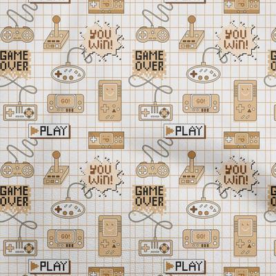 Cotton Flex Brown Fabric Game Video Game Sewing Material Print Fabric By The Yard 40 Inch