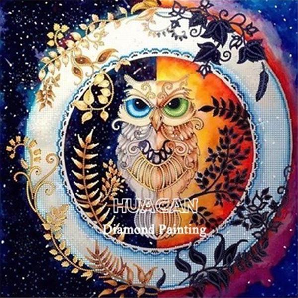 huacan Diamond Painting Owl Full Square Diamond Embroidery Sale Animal Rhinestone Picture