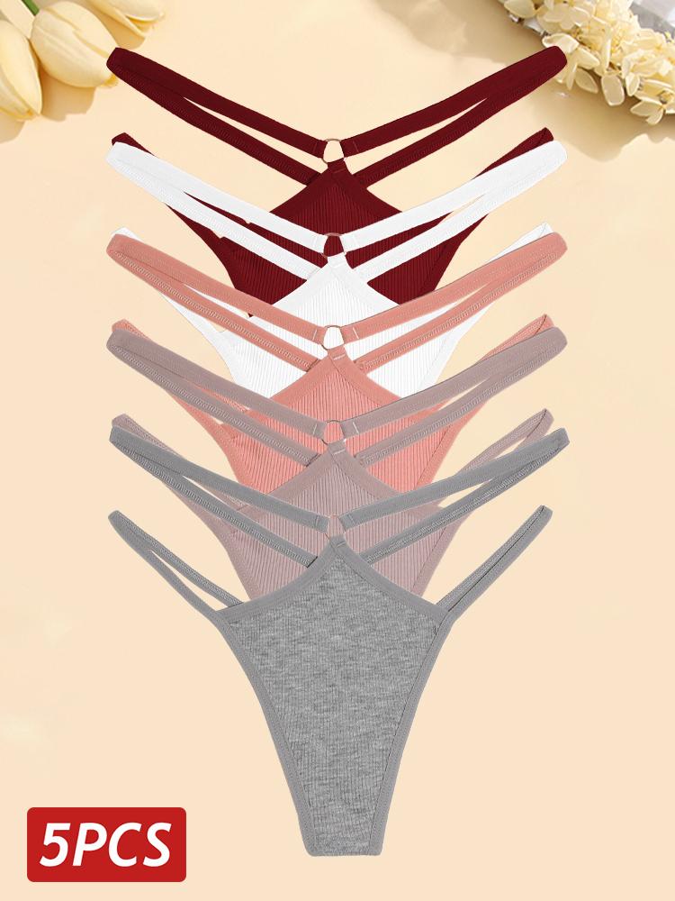 

FINETOO 5 шт./компл. женские хлопковые трусики сексуальные ажурные стринги женское дышащее нижнее белье металлическое кольцо стринги нижнее белье эластичное с низкой посадкой S&5pcs