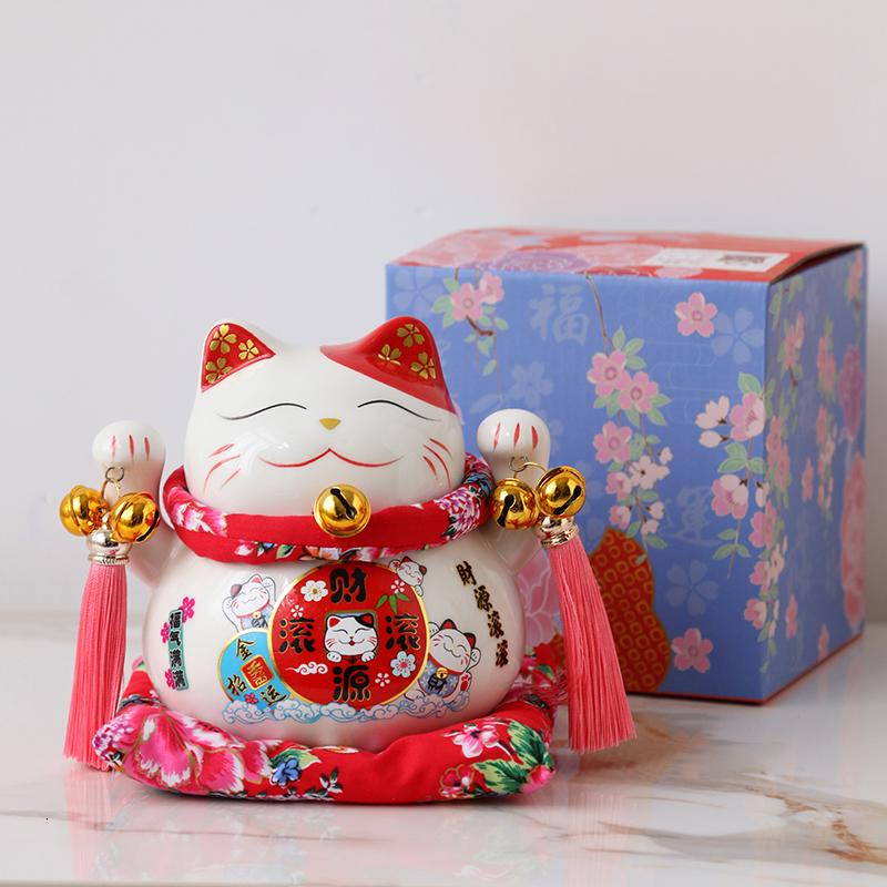 6 Inch Ceramic Maneki Neko Figurine Fortune Cat Money Box Colored Cat Piggy Coin Bank Home Decoration Gift Feng Shui Ornament