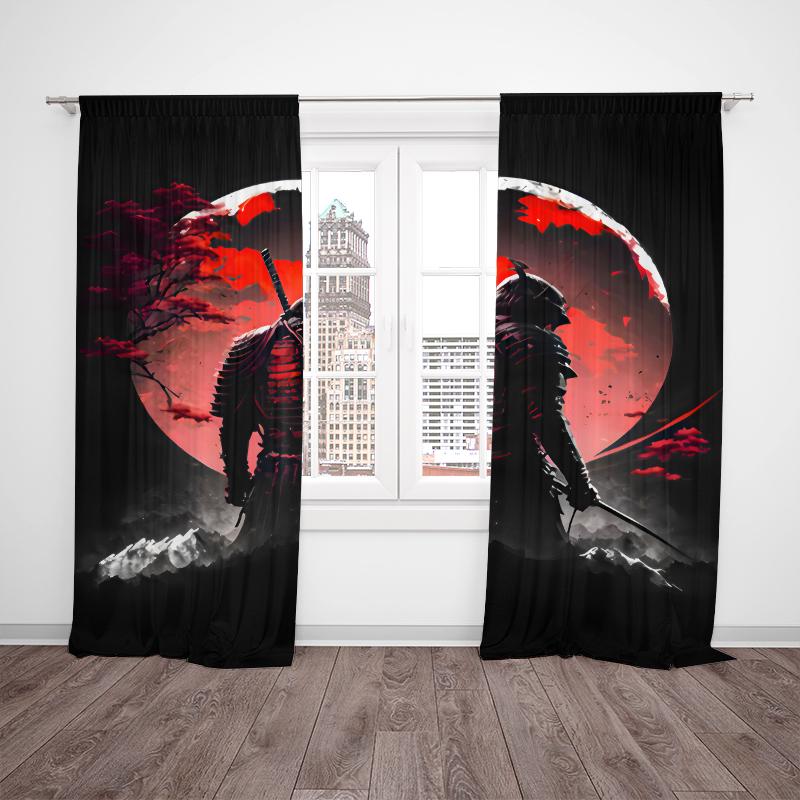 2pcs- Red Night Warrior Polyester Curtains, Pole Bag Curtains 42*84, Bedroom, Living Room, Home Room Decoration