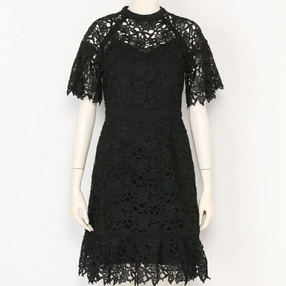 LILY BROWN Dress with different materials, all lace, black, M, party dress, short sleeves