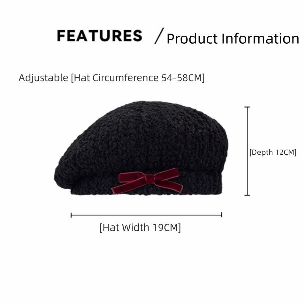 Bow Women Plush Beret Adjustable Newsboy Cap Retro Summer Tourism Beret  Autumn and Winter