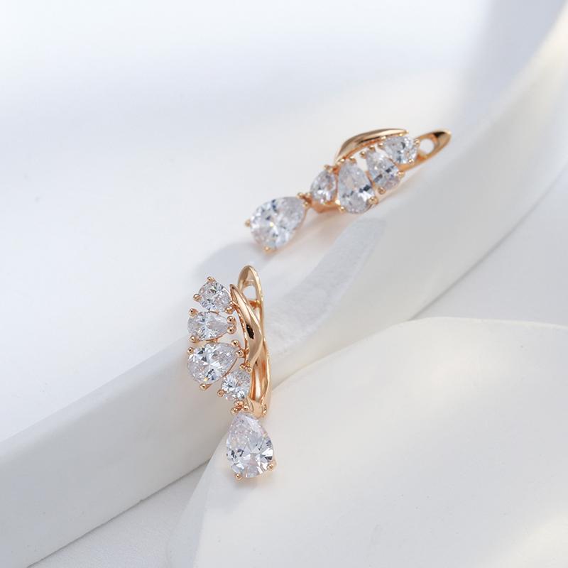 New  Rose Gold Color Drop Earrings For Women Fashion Daily Jewelry Luxury Natural Zircon Wedding Earrings Crystal Gifts
