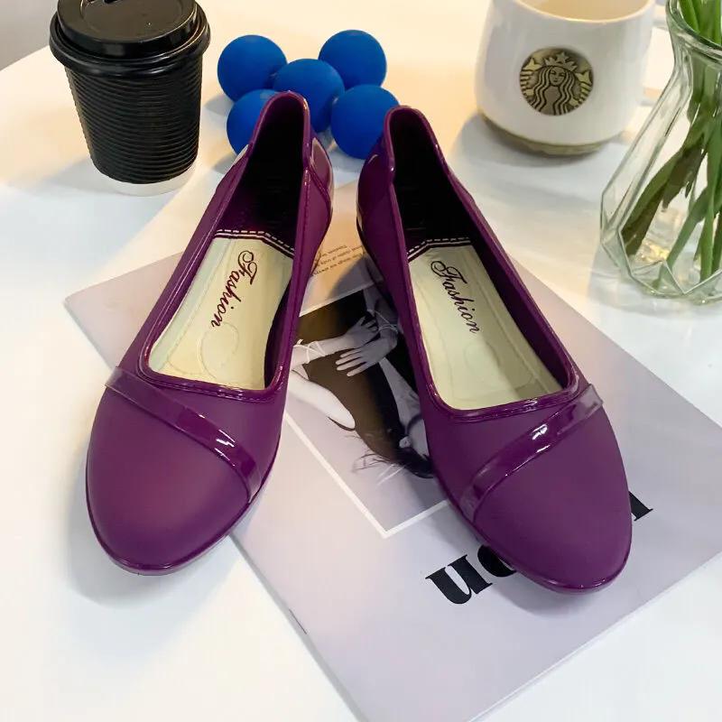 WTEMPO Women PVC Waterproof Non-slip Soft Thick Heel Work Shoes Large Size Solid Color Casual Shallow Mouth Shoes