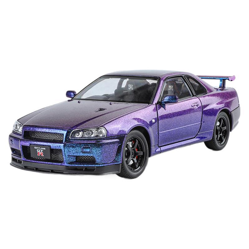 

1/24 Nissan Skyline GTR-R34 Форсаж Алюмінієва Модель Автомобіля Звук Світло Колекційна Мініатюра Voiture Лита Іграшкова Машинка Хлопчик фіолетовий