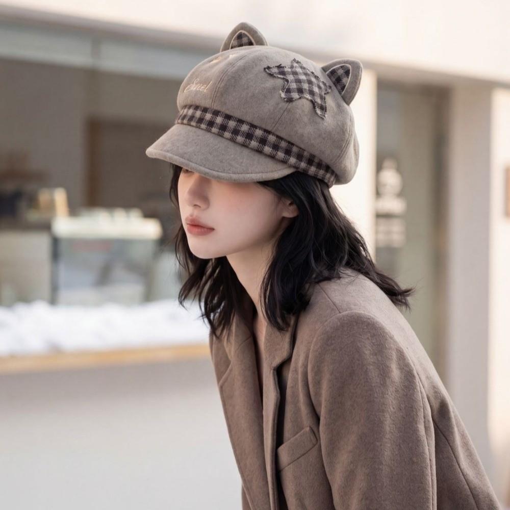 Cat Paw Pattern Women Octagonal Hat Autumn and Winter Newsboy Hat Fashion Cat Ears Beret Cap Women