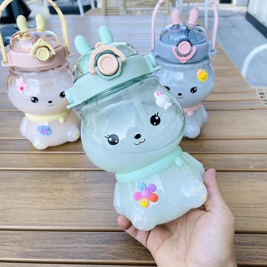 

1130 мл стакан для воды пищевой легко моющийся портативный милый 3D кролик форма соломенная бутылка для лета