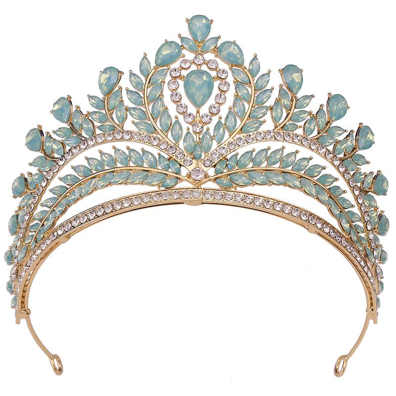 Royal Queen Green Crown Big Diadem Bride Tiara Crowns for Women Bridal Wedding Party Crown Hair Dress Jewelry Accessories