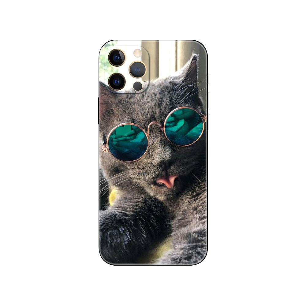 Cat Glasses Cool phone case for iphone 5 5s 2020se 6 6s 7 8 plus x 10 XR XS 11 12 13 mini pro MAX black tpu back cover