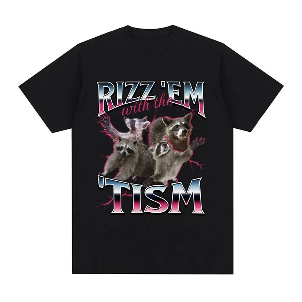 

Rizz Em with The Tism Autism Racoon Tshirt Summer Casual Fashion Short Sleeve T-shirt Women s T-shirt M