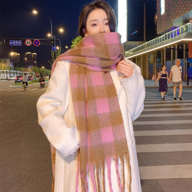 Maillard Fleece-Like Cashmere Scarf Plaid Korean Style Thickened Warm Soft Shawl Couple Neck Warmer