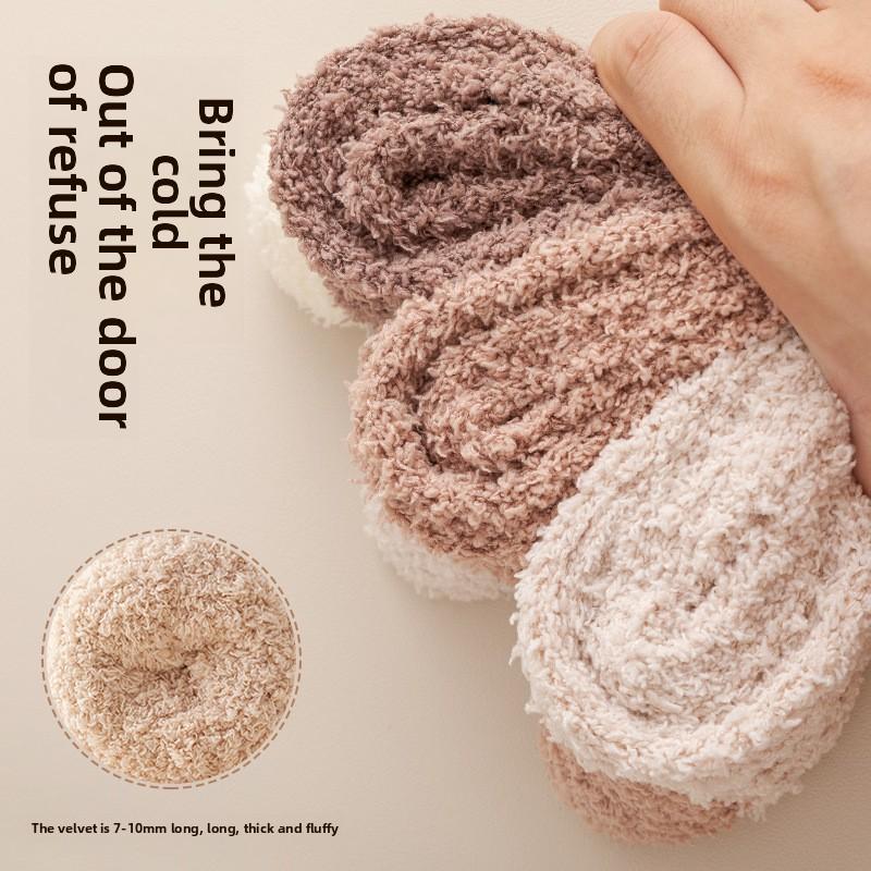 Coral Velvet Socks for Women Autumn Winter Extra Thick Warm Mid-tube Floor Socks Wool Circle Plus Velvet Sleeping Month Sleeping Socks