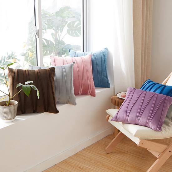 45x45CM Modern Square Pillow Shams Pressing Line Pattern Solid Color Plush Pillowcase Invisible Zipper Closure Sofa Cushion Cover Home Decoration