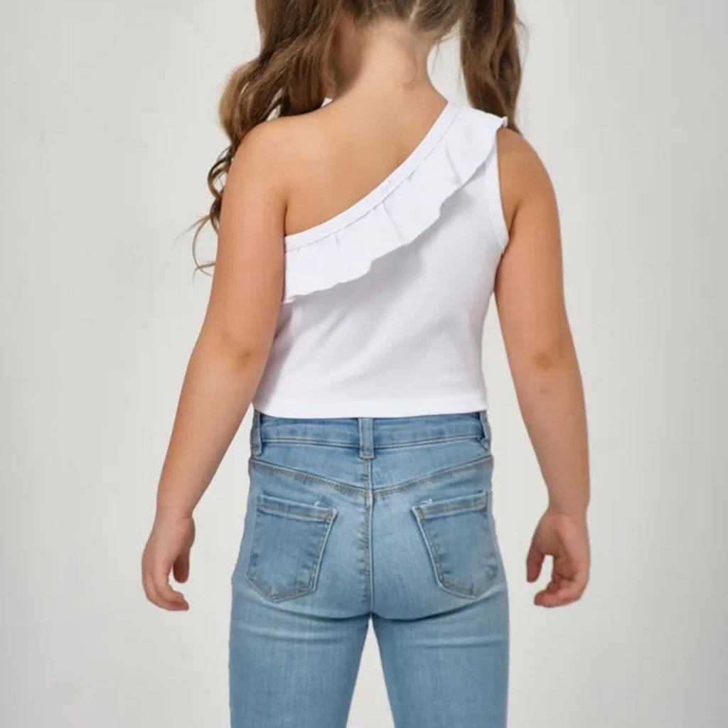 Letní volánkový jednoramenný plisovaný tenký personalizovaný top pro kojence a batolata