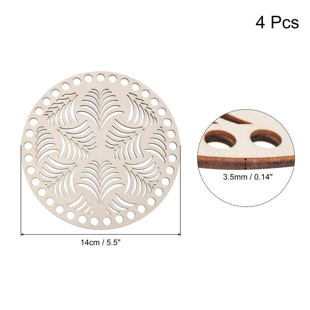 4pcs Crochet Basket Base Circle Wooden Crochet Bag Bottom Unfinished Wood for DIY Craft Basket Crochet Bag Weaving Knitting 5.5"