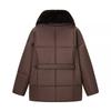 Womens Thick Cotton Puffer Coat With Fur Collar Belt Winter Commute Style