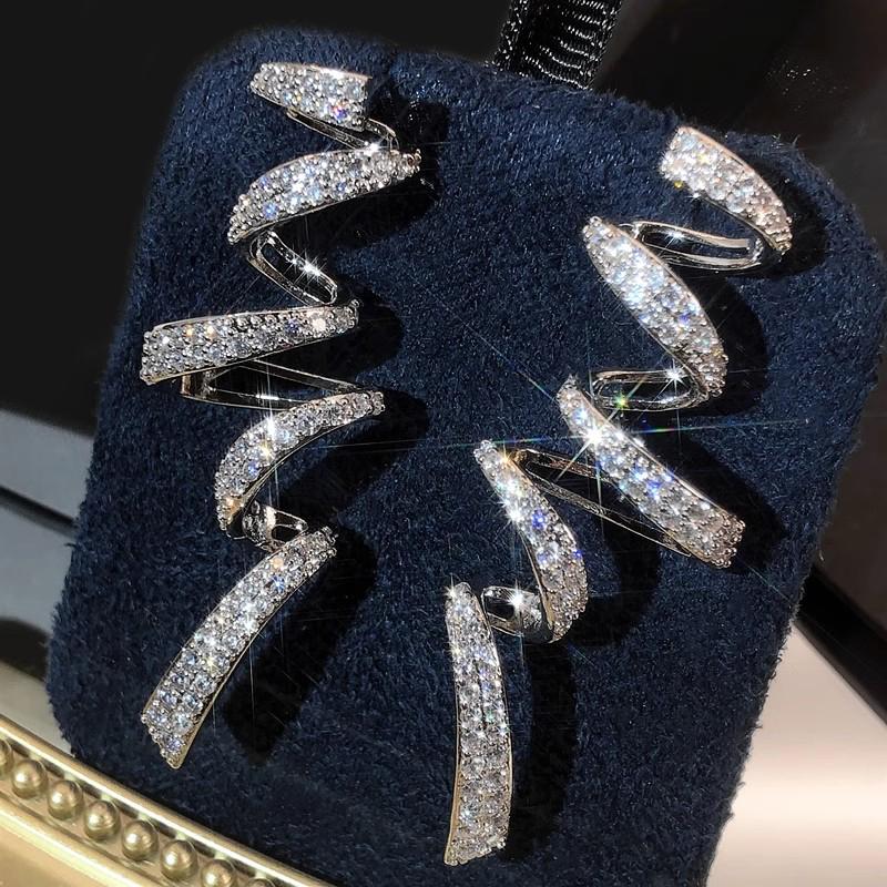 Huitan Neue Trendige Spiralohrringe Voll Bling Bling Zirkonia Statement Hängeohrringe für Frauen Hochzeit Ästhetischer Zirkon