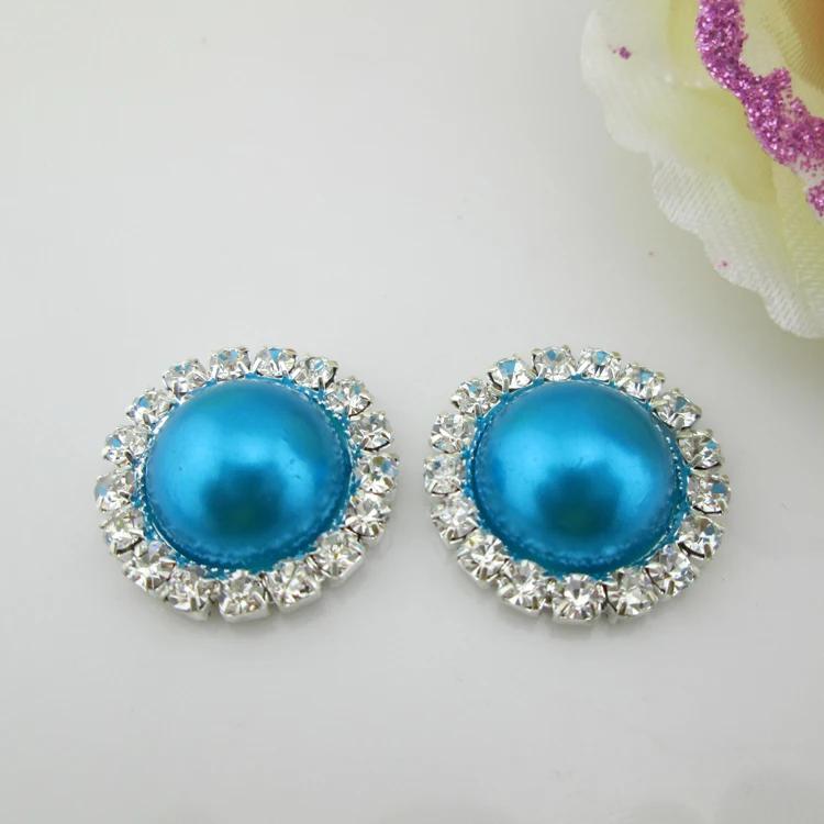 5pcs Round Clear Rhinestone 16 Colors Pearl Metal Shank Buttons (21mm)