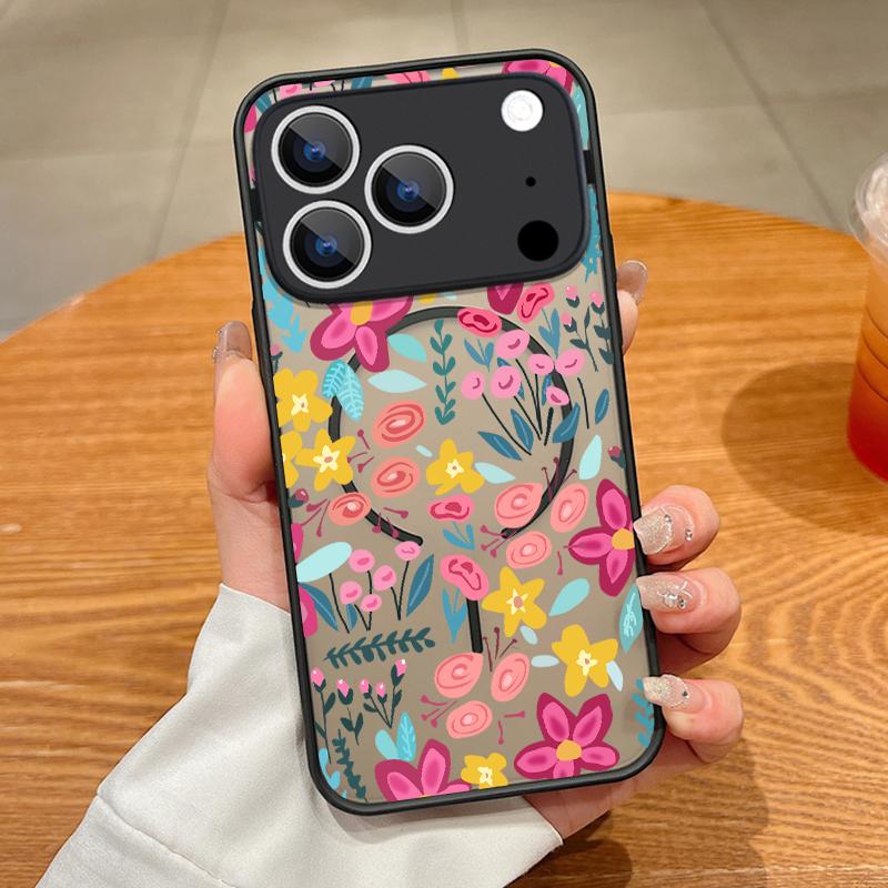 Translucent Matte Magnetic Phone Case For iPhone 17 16 15 Pro 14 13 Pro Max 16e 17e For Magsafe Little Floral Hard PC Back Cover