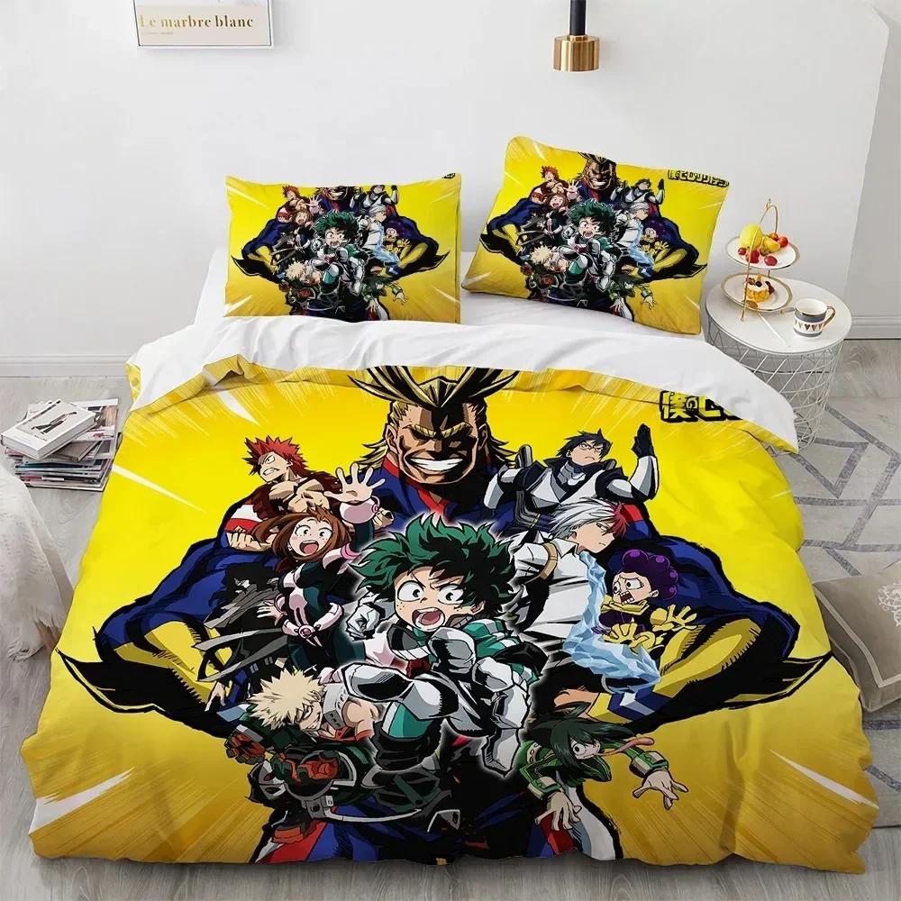 3D Anime My Hero Academy Charaktere Gedrucktes Bettset Bettbezug Kissenbezug Bettwäscheset Leinenlaken Steppdeckenbezug Full Queen Size