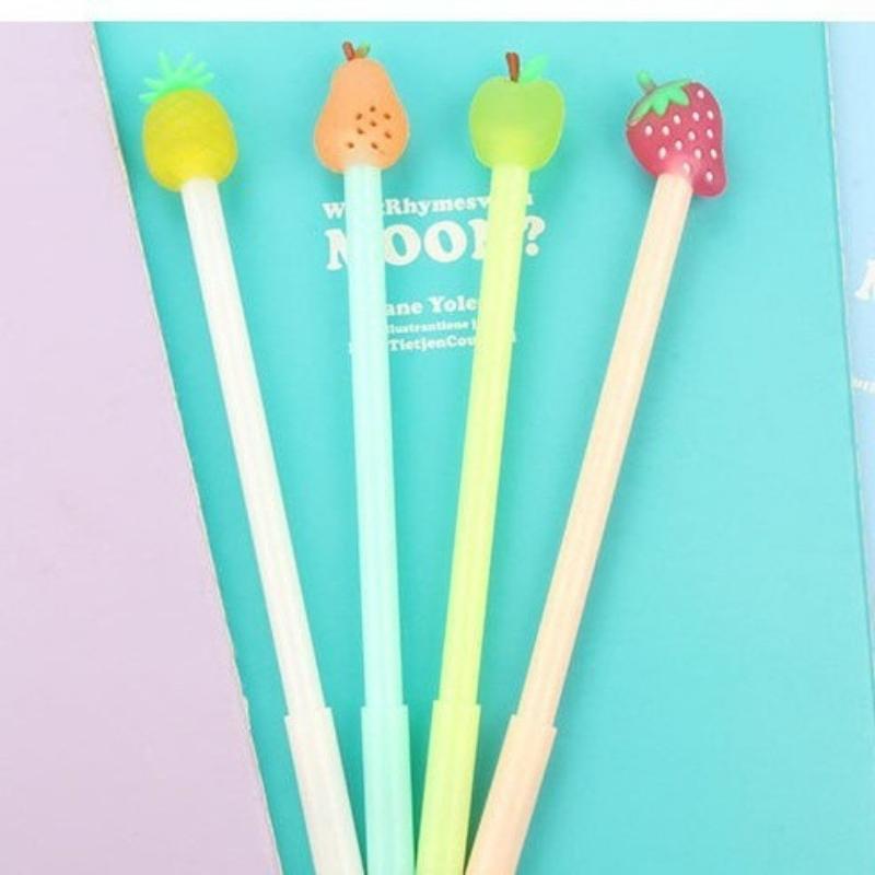 Creative Kawai Stationery Cute Little Fresh Fruit Pie Gel Pen Pear Fruit Head Marker Refill Office School Supplies Lovely Gift
