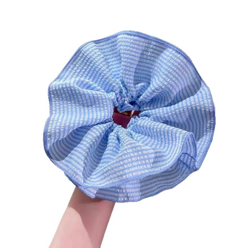 Striped Double-layer Large Intestine Hair Band Niche Versatile Girl Back Head Hair Rope Women's Atmosphere Hair Accessories