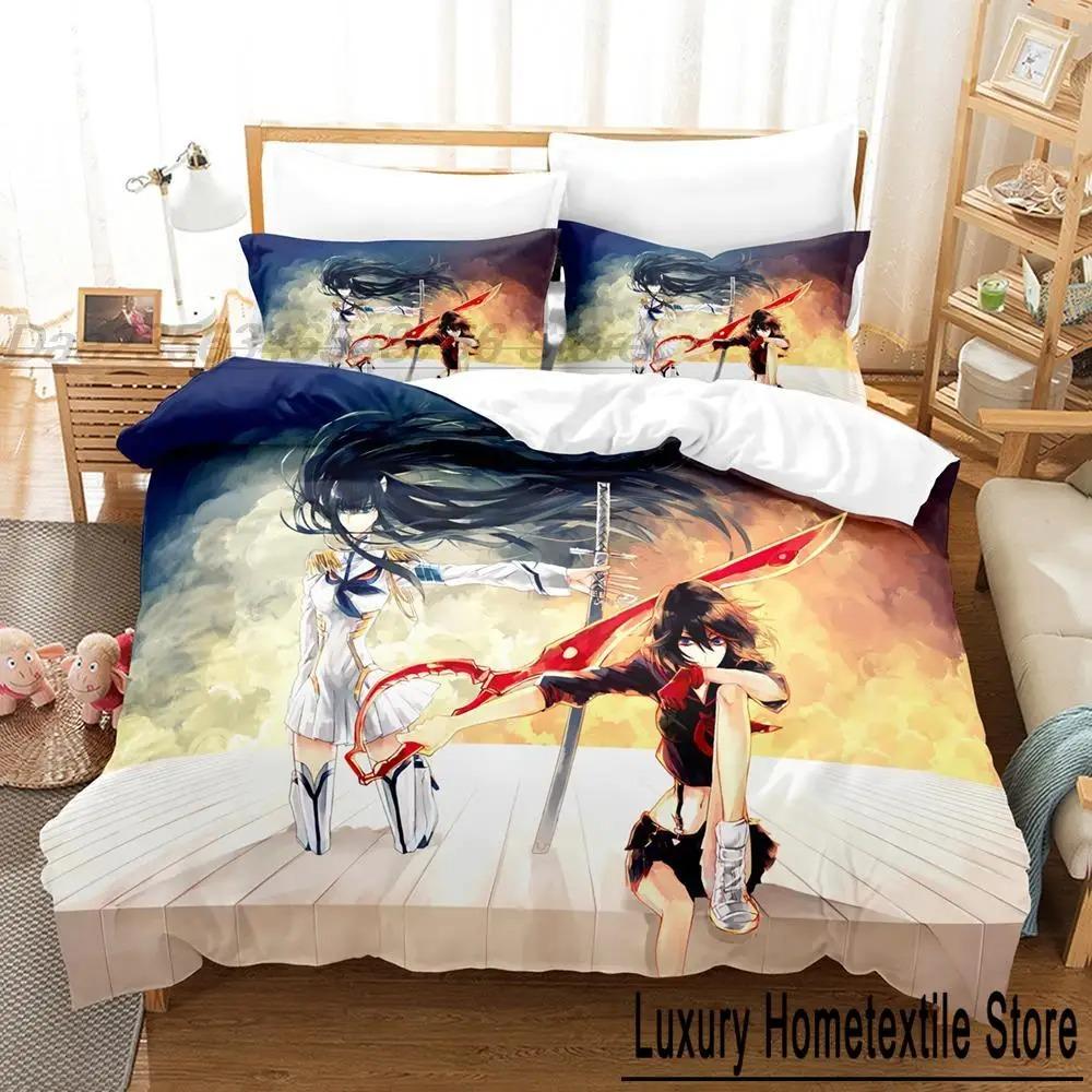 Modny zestaw pościeli KILL La KILL Pojedynczy Bliźniaczy Pełny Queen King Size Zestaw na łóżko Aldult Dziecko Sypialnia Zestawy poszewek na kołdrę Druk 3D Kawaii