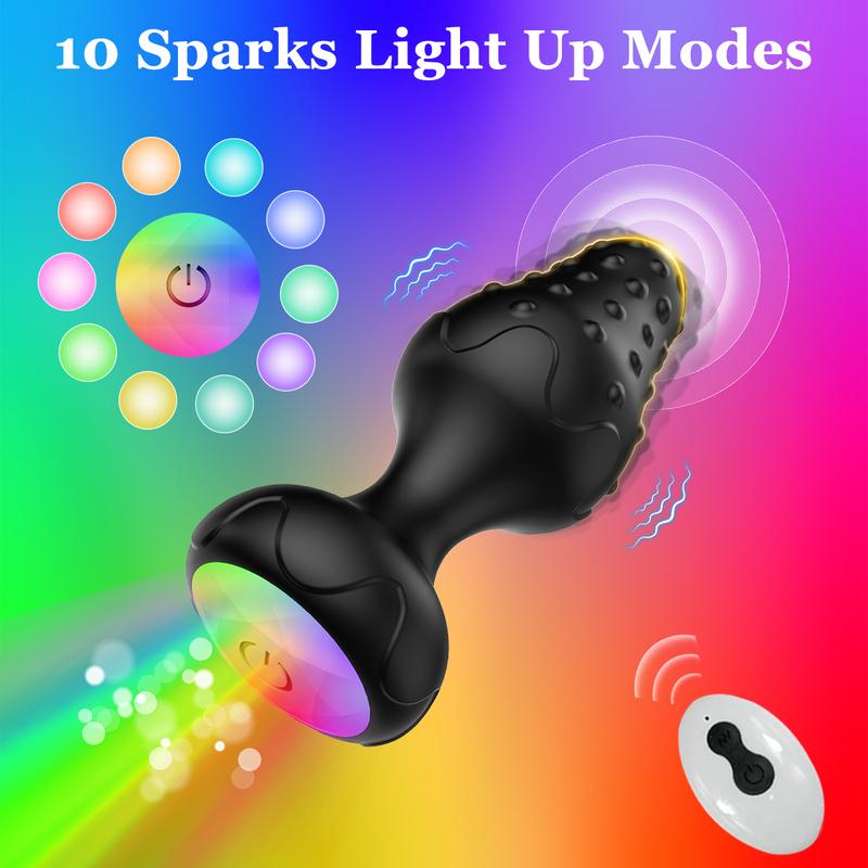 Color Light Emitting Anal Plug Adult Toy for Men Women Silicone Plug Vibrator with LED Remote Control Plug